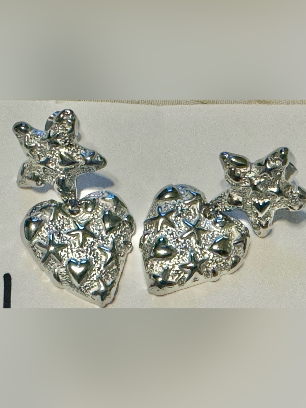 Silver Chansuttpearls Heart Drop Earrings with Star & Heart Detailing